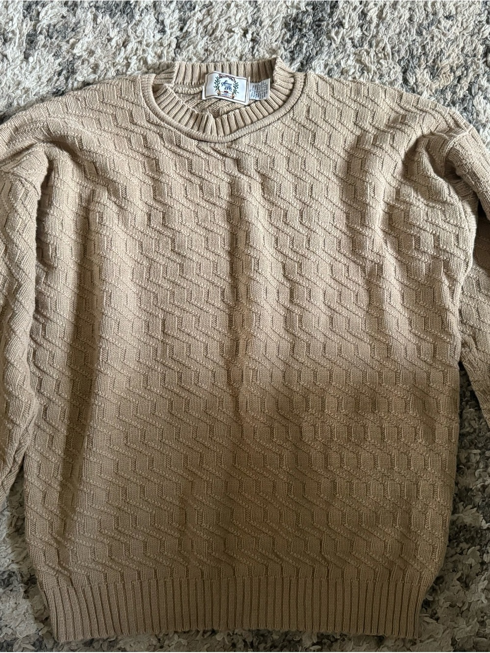Men's Textured Crewneck Sweater in Tan